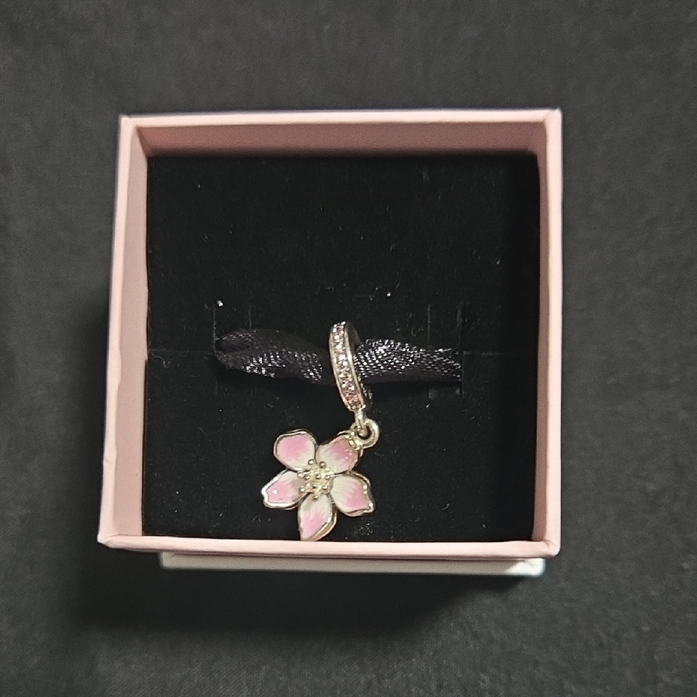 Cherry Blossom Dangle Charm Sterling silver Pink Flower Charm